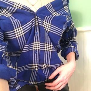 Plaid off the shoulder shirt
